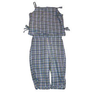 Vintage Casey J Blue Plaid Sleeveless Top & Pants 2 Piece Set Cotton Kid Size 3T